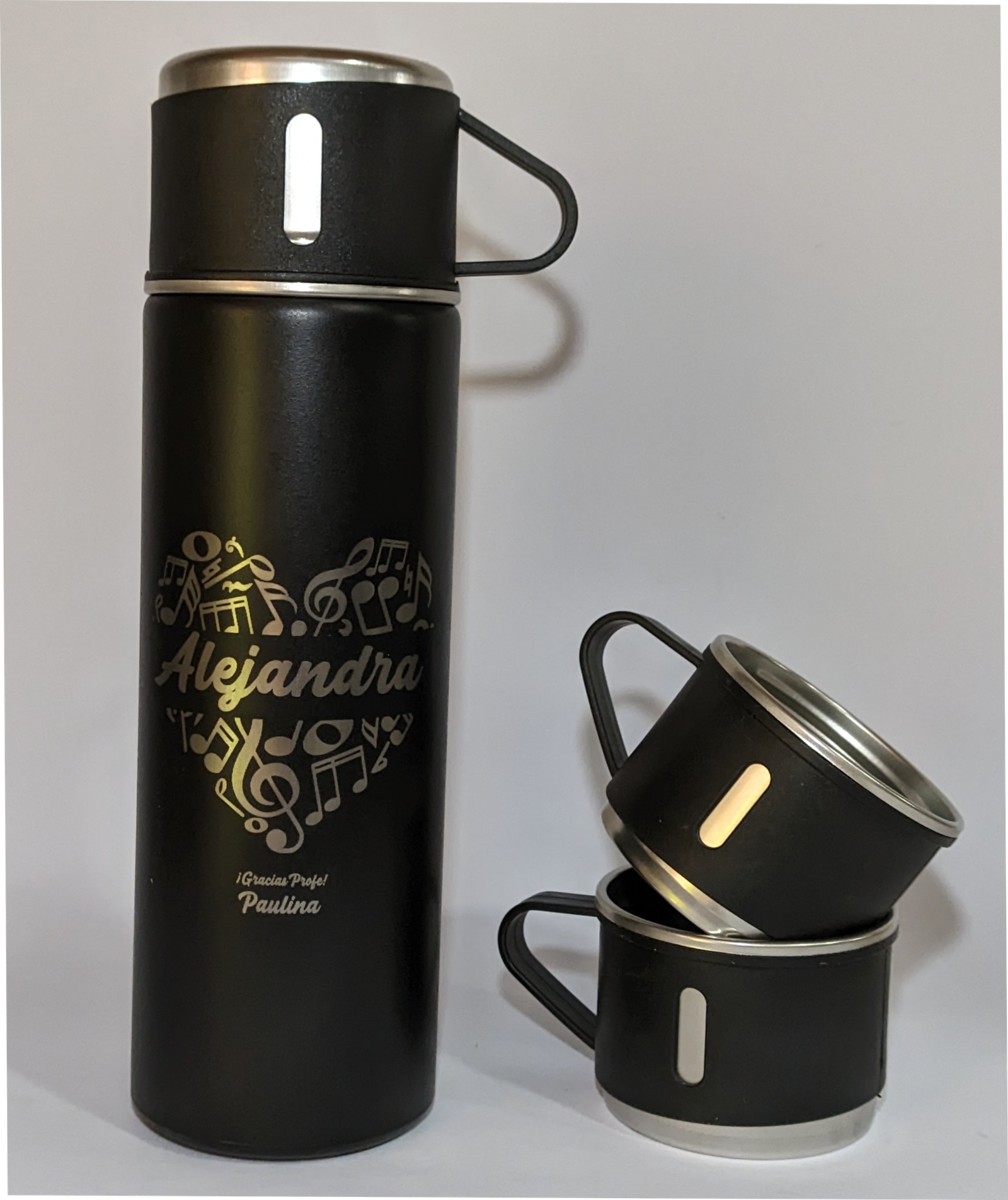 Termo de Acero Inoxidable Personalizado con Grabado Láser + 3 Tazas Incluidas ☕